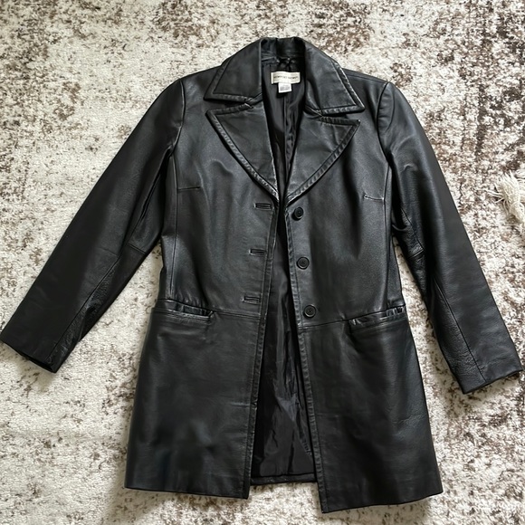 Newport News Jackets & Coats Newport News Black Leather Trench Coat